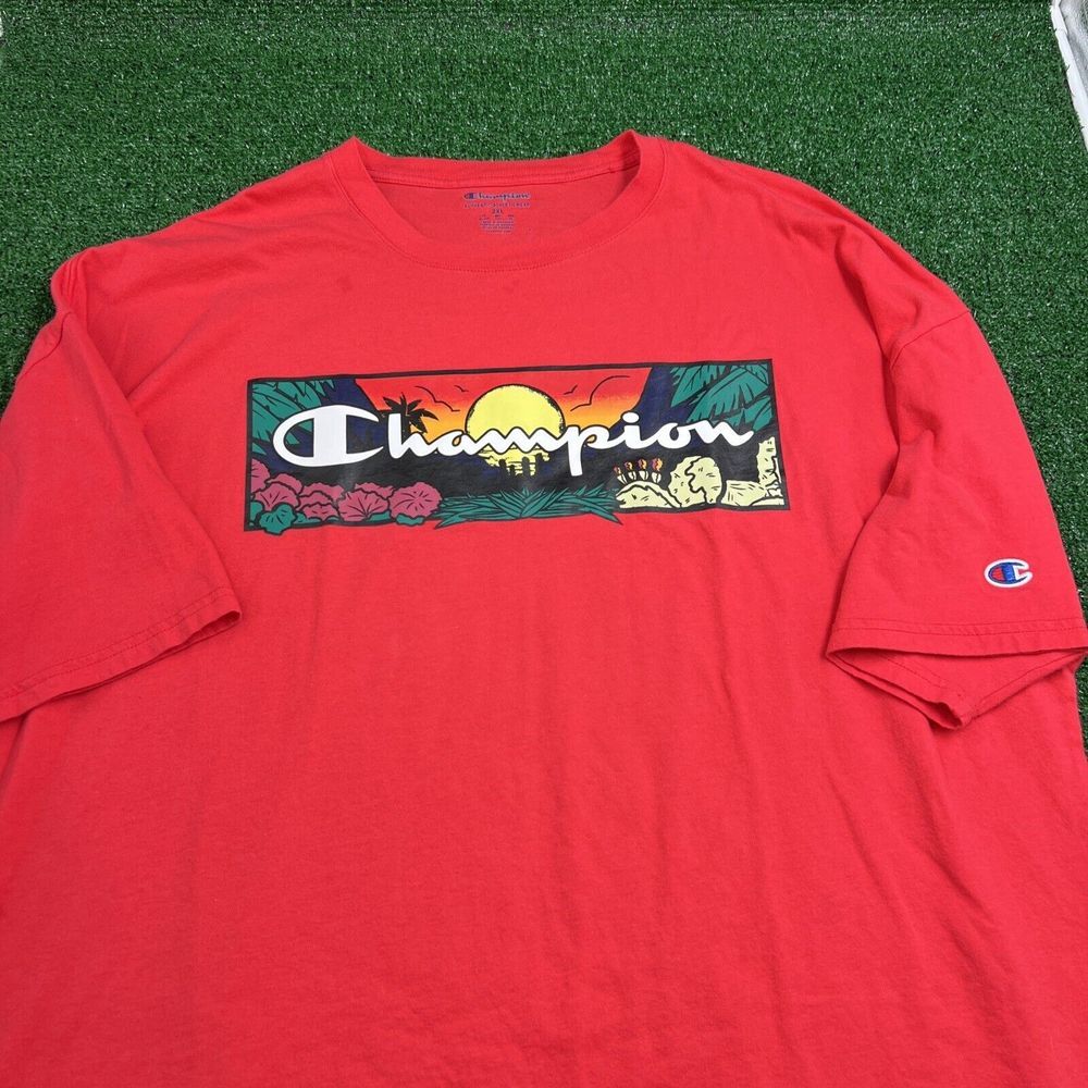 Champion Authentic Athleticwear‎ Tropical Theme Red/Orange T-Shirt Size 2XL